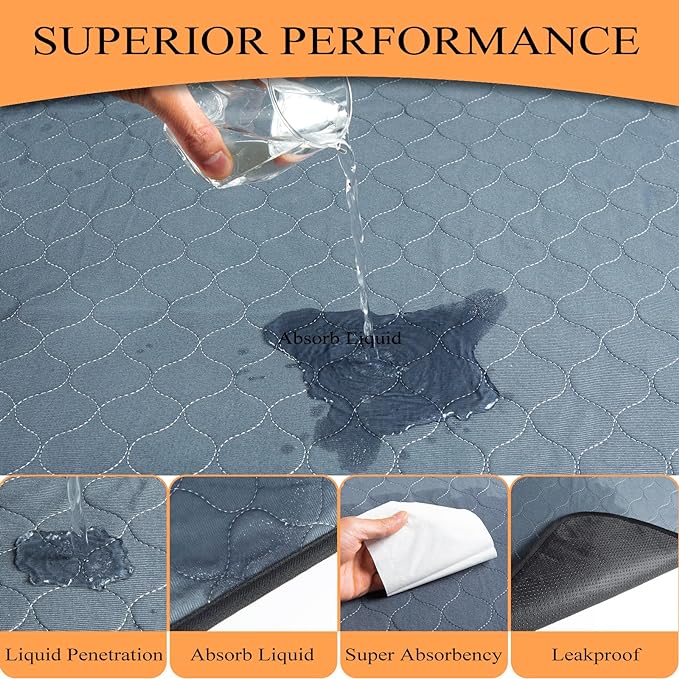Bunlitent Washable Pee Pads for Dogs, 48x48, 2 Pack, Reusable Puppy Pads | Reusable, Quick Dry, Anti-Slip, Large, Waterproof, Whelping Pad for Pet, Playpen, Incontinence, Housebreaking, Training, Grey