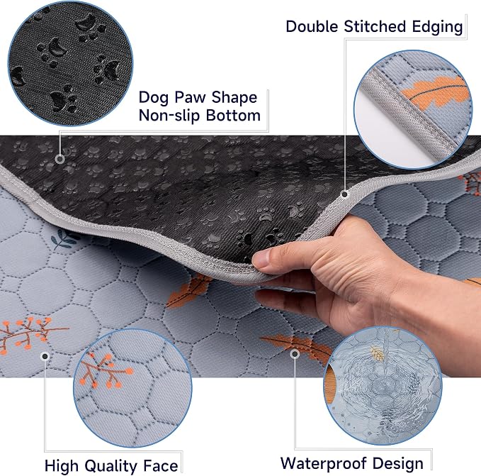 Sunheir Washable Pee Pads for Small Pet 5-Pack, Reusable Pet Training Pads Absorbent & Leak-Free, Waterproof Pee Pads for Dog Cat Rabbit Guinea Pig Hamster, Whelping Pad (Leaves - Light Grey, 12x12)