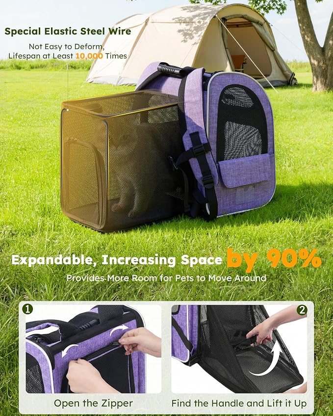 pecute Cat Backpack Expandable, Cat Carrier with Breathable Window | Durable Oxford Cloth, Lockable Zipper,Use for Pet Under 11 lbs to Travel