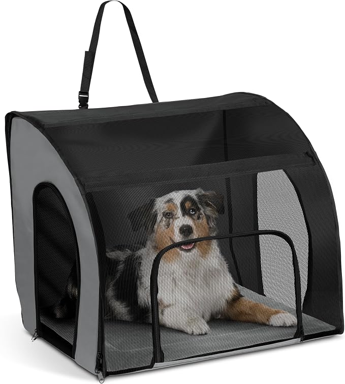 K&H Dog Car Seat, Travel Safety Carrier for Pets, Large, Gray/Black | Enclosed Car Seat for Dogs, Soft-Sided Covered Pet Carrier, Washable Pad, Multiple Entrances, Mesh Windows, 29.5x22x25.5in