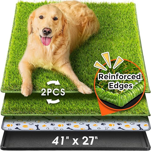 Hompet Dog Grass Pad with Tray Large, 41"x27", 2 Reusable Artificial Turf for Dogs Potty, Waterproof Non-Slip Washable Pee Pads, Quickly Absorbency Portable Dog Litter Box for Indoor/Outdoor Use