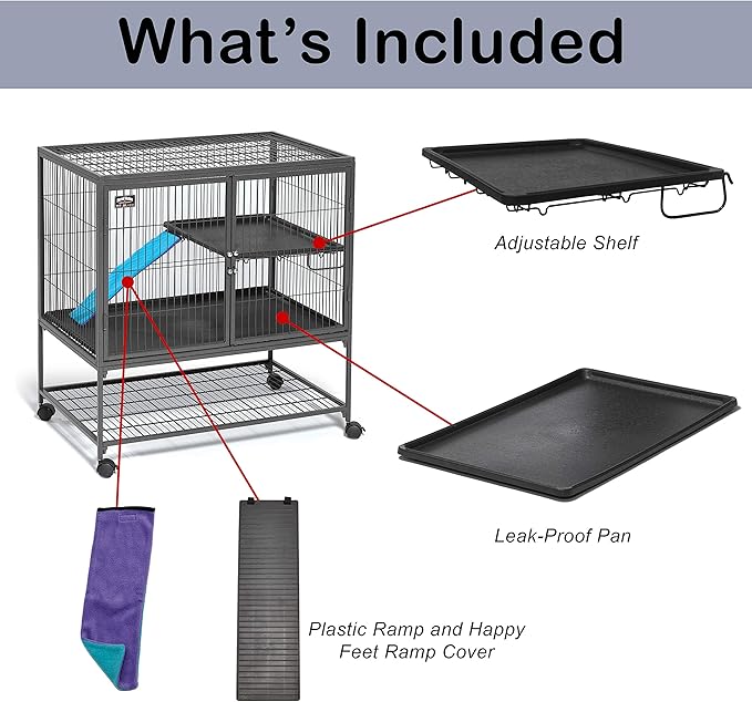 MidWest Homes for Pets Ferret Nation Single Unit Small Animal Cage, 2 Tiers, Includes Pan, Shelf, Ramp & Cover, for Ferrets & Other Small Animals