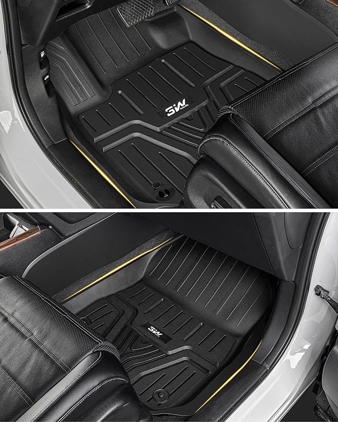 3W Floor Mats and Cargo Liner Fit for Honda Pilot 2023 2024 2025 2026, Custom Fit All Weather Honda Pilot Accessories Odorless Anti-Slip TPE Full Set Mats Black