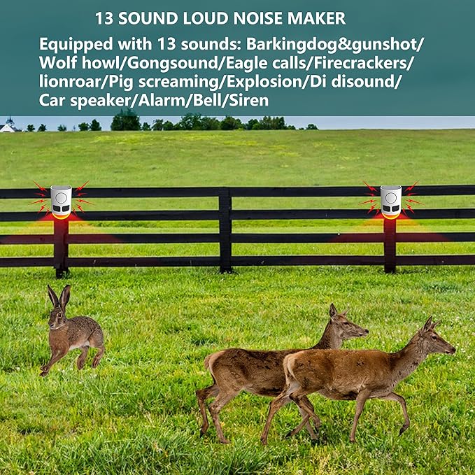 Solar Motion Sensor Alarm - Motion Sensor Dog Barking 129dB Noise Maker, Outdoor Security Siren Waterproof Motion Activated Detector 4 Work Modes for Farm, Barn, Yard (2 Pack)