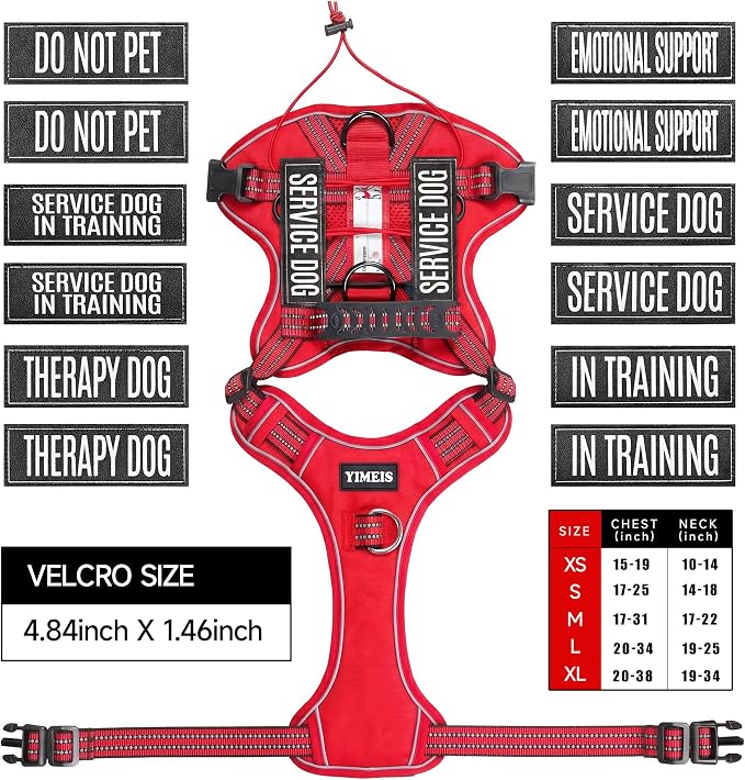 Service Dog Tactical Vest Harness and Leash Set Large Sized Dog Emotional Support- Tactical Dog Harness Training Collar with Name (Red, M)