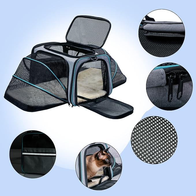 Cat Dog Carrier - Airline Approved Expandable Soft-Sided Pet Carrier with Removable Fleece Pad and Pockets, for Cats/Puppy and Small Animals Large(2 side expandable) | 2 Side Expandable, Removable Fleece Pad, Pockets, For Cats/Puppy Small Animals