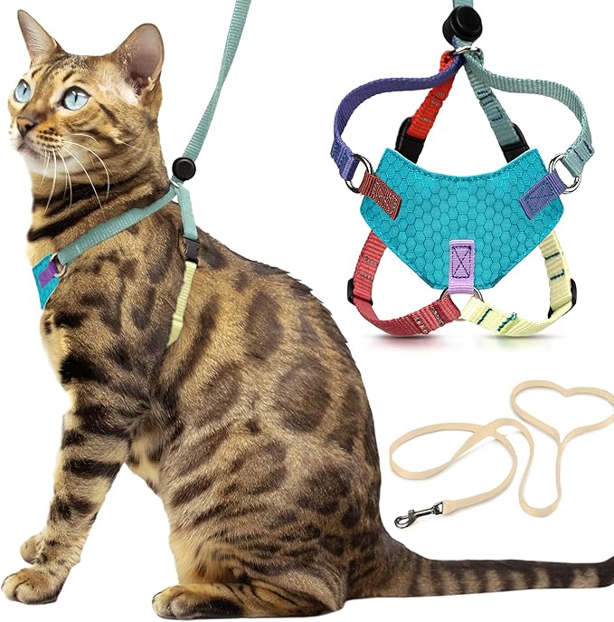 Houdini™ Escape Proof Cat Harness and Leash (Multicolor, XL) | Adjustable walking vest with 6ft lead, premium padded finish, snug secure fit, lightweight for travel and outdoor adventures