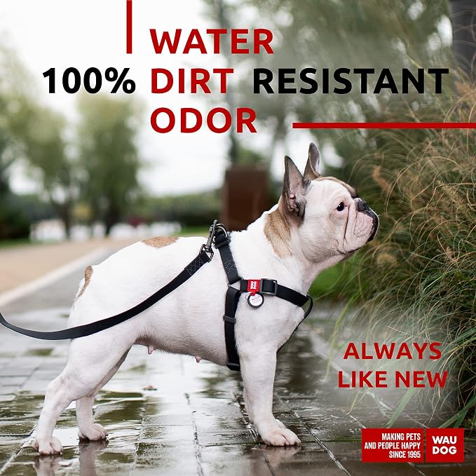 WAUDOG Waterproof Dog Harness - Adjustable for Large, Small and Medium Dogs - Heavy Duty with Durable Metal Clasp and QR Tag - Boy & Girl - Black (20-32in)
