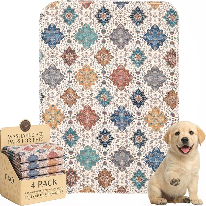 4PACK Washable Pee Pads for Dogs,Great Urine Absorbent Reusable Puppy Training Pads,Waterproof,Leak-Proof & Non-Slip Potty Pads for Whelping,Crate,Playpen,Bed.(Colorful Day,18"x24")