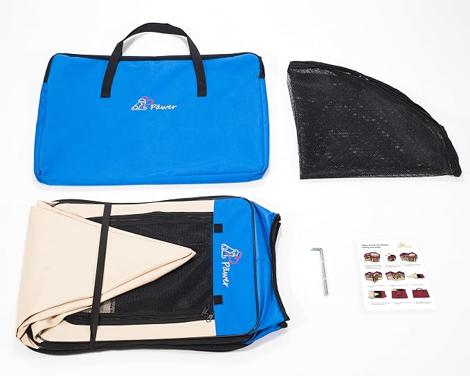 Pawer 45”×24” 8-Panel Foldable Pet Playpen, Blue+Beige, Personalize Embroidery Extra Fabric Piece Available, for Cat/Dog/Puppy, 600D Oxford Cloth Portable Indoor & Outdoor Kennel with Carry Bag