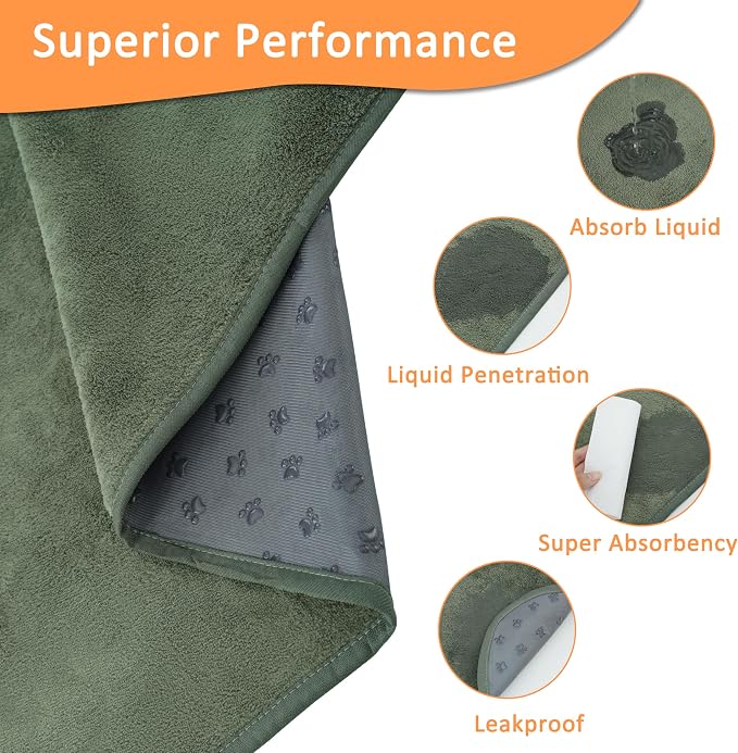 Bunlitent Reusable Pee Pads for Dogs, Whelping Pads, 63'' x 63'', 3 Packs | Green, Extra Large, Quick-Dry, Non-Slip, Waterproof, Fast Absorbent, Reusable Floor Mat, For Puppy, Senior Dog, Incontinence