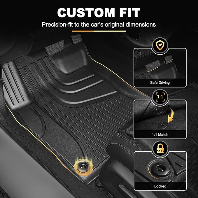 Floor Mats & Cargo Mat for Honda Civic Sedan 2022-2026 (Fits Rear Seats with or Without USB Ports) - All Weather TPE Car Floor Liners, 1st & 2nd Row & Trunk Liner(Not for Hybrid/Hatchback)