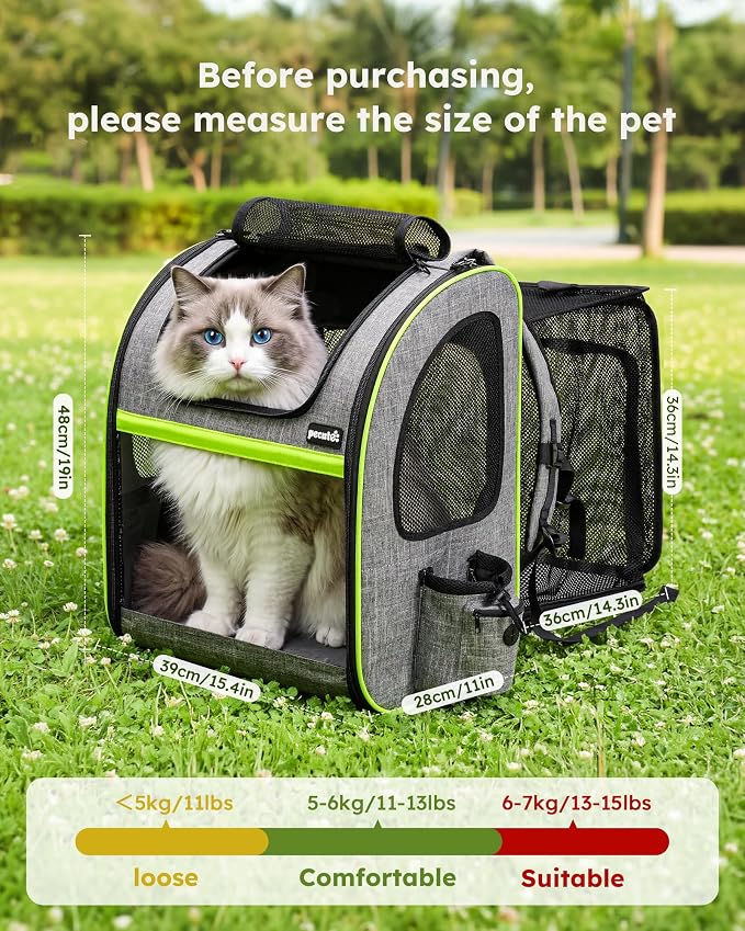 pecute XL Cat Backpack Expandable, Cat Carrier Backpack Acrylic Window | Durable Oxford Cloth, Lockable Zipper,Use for Pet Under 15 lbs to Travel