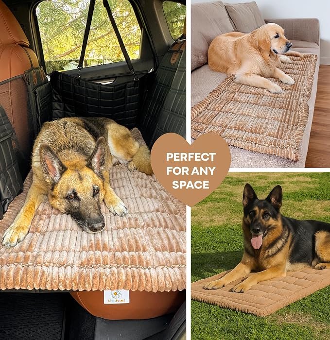 Dog Bed for Car Back Seat Extender - Non-Slip Backseat Cushion for Dogs - Travel Plush Pet Mat Topper for Cars, Trucks, SUVs - Machine Washable Pad Blanket - Brown, 54" x 24.8"