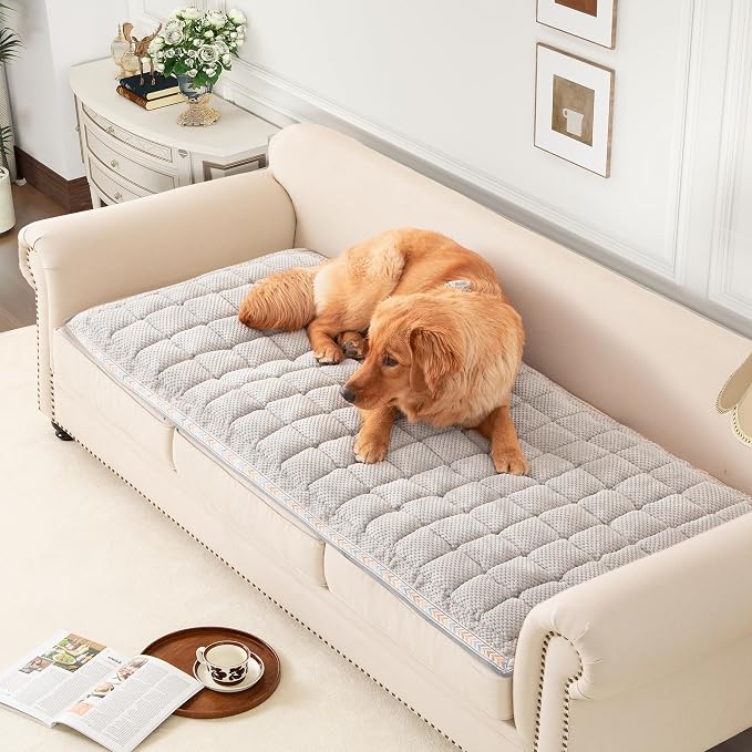 Couch Cover for Sofa, Sectional Couch Cover for Dogs, Sofa Cover Washable, Cushion Cover Blanket Pad Bed Mat for Pets, Chenille Furniture Protector, Grey, 27.6x59in