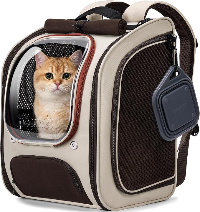 Pecute Dog Backpack Carrier,Large Space Dog Bubble Backpack,Ergonomic,Khaki | Upgraded Transparent Window Offers Greater Transparency,More Wear-Resistant,Sunshade curtain,Folding bowl,Ventilated