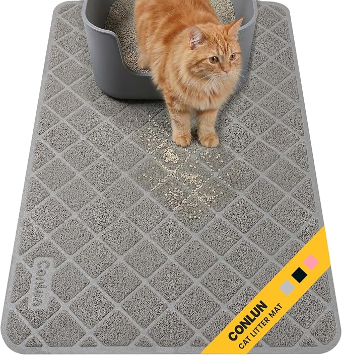 Conlun Cat Litter Mat Litter Trapping Mat, 30" x 20" Premium Durable PVC Grid Mesh with Scatter Control, Non-slip, Less Waste Cat Litter Box Mat, Soft on Kitty’s Paws, Urine Waterproof