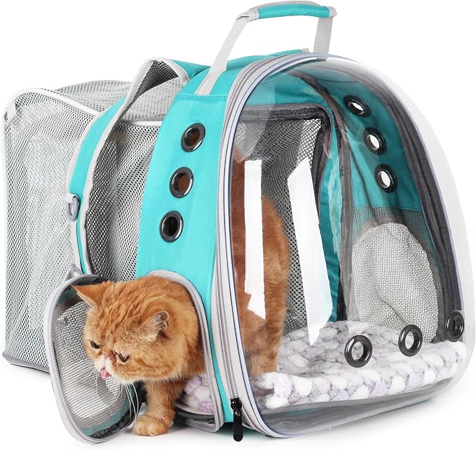 Cat Carrier Backpack, Expandable Bubble Pet Carrier for Cats and Small Dogs, Airline Approved Travel Backpack for Hiking, Walking & Outdoor Adventures - Supports up to 14 lbs