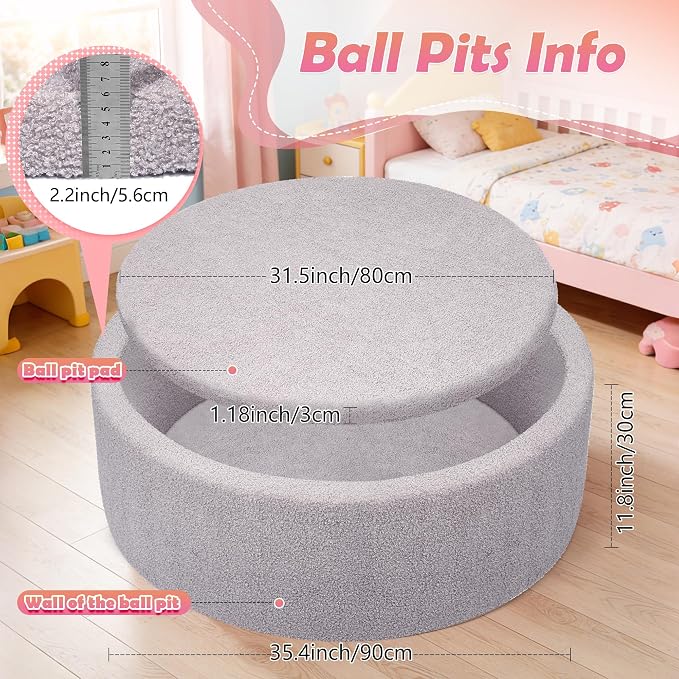 Imitation Teddy Colours Foam Ball Pit 35.4"x 11.8" Soft Round Playpen for Toddlers Dogs Cats with Soft Memory Sponge for Babies Indoor and Outdoor Game Gray (Balls not Included)