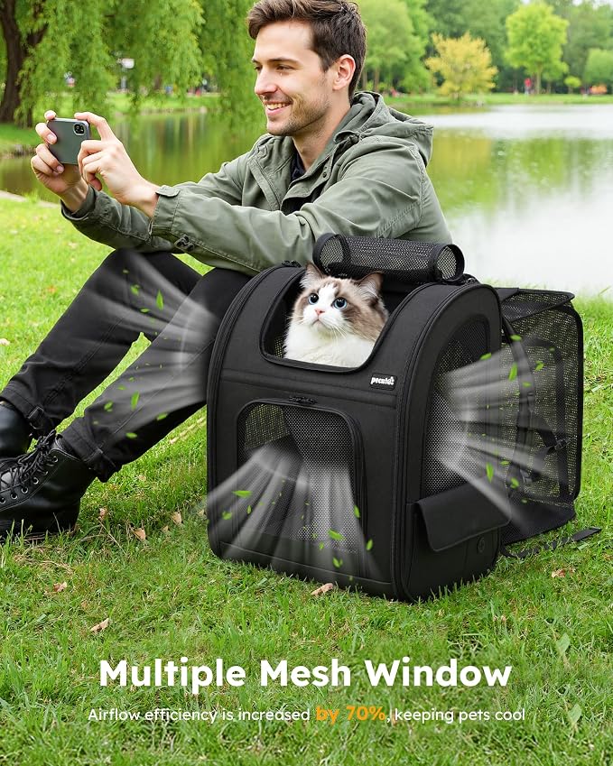 pecute Dog Backpack Expandable, Cat Carrier Backpack Breathable, Large | Durable Oxford Cloth, Lockable Zipper,Use for Pet Under 15 lbs to Travel