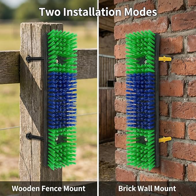 Livestock Scratching Brush, Itch Relief Goat Scratching Post Brush | Wear-Resistant Nylon Bristles, Heavy-Duty Screws, Self-grooming Horse Scratching Post for Goats, Cows, Sheep, Pigs, Donkeys