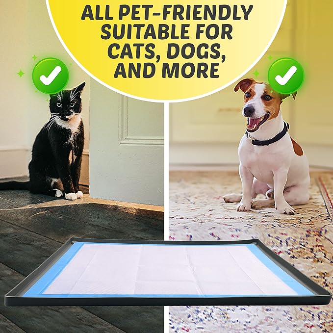 Dog Pee Pad Holder Tray Fits for 27.5” x 44” Pee Pads - 1 Pack - Grey | Corner Lock Holes, Raised Edges, Non-Spill, Easy to Clean Silicone Dog Potty Tray Holder, For Indoor Floor Protection