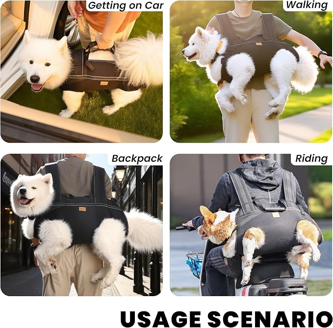 Dog Lift Harness Backpack Carrier for Large Dogs, Full Body Sling with Handle, Dog Harness for Joint Injuries, Arthritis, Ideal for Stairs, Elderly Dogs (XXX-Large 66-83LBS)