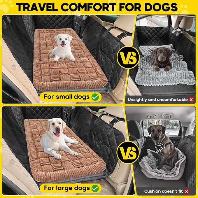 Loiion Dog Car Bed Mat Non-Slip Backseat Extender Dog Bed 50" x24.6"Brown | Travel Bed for Dogs，Chew-Resistant, Easy Clean & Scratch-Proof, Comfort Design, Fits Trucks/Sedans/SUVs