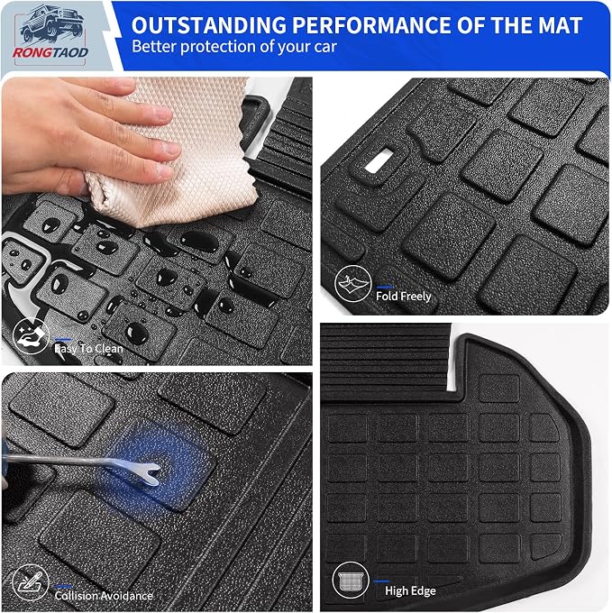 Rongtaod Cargo Mat Compatible with 2014-2019 Toyota Highlander Trunk Mat Cargo Mat Cargo Liner All Weather Back Seat Cover Protector 2018 Highlander Accessories (Trunk Mat with Backrest Mat)