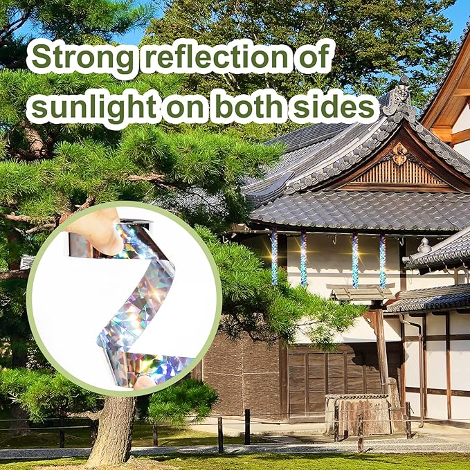 OFFO Bird Scare Tape, 430 Feet x 1 in Dual-Sided Bird Reflective Tape for Outside, Keep Birds Away from Trees, Garden, Farms, Orchard or Courtyard
