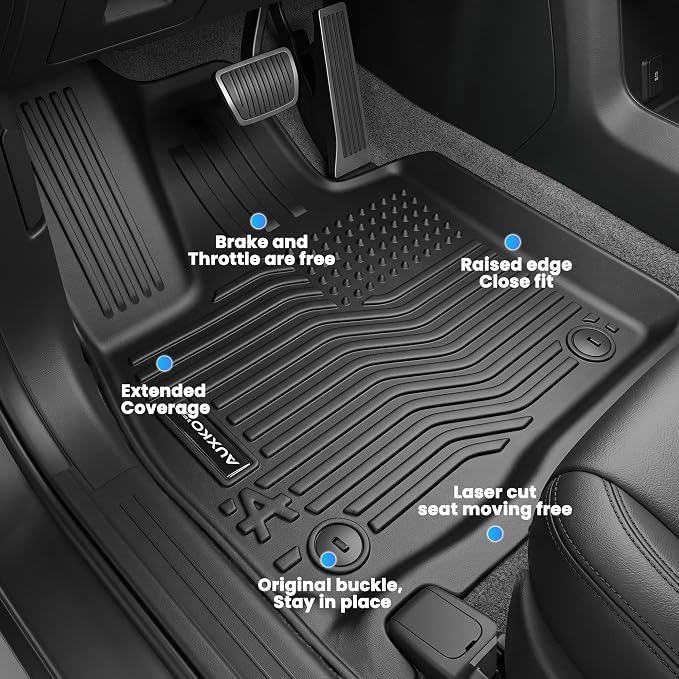Auxko All Weather Floor Mats Fit for Kia Telluride 2020-2025 with 2nd Bucket Seat Without Center Console Liner Telluride Accessory All Season Guard Odorless Anti-Slip Floor Mat