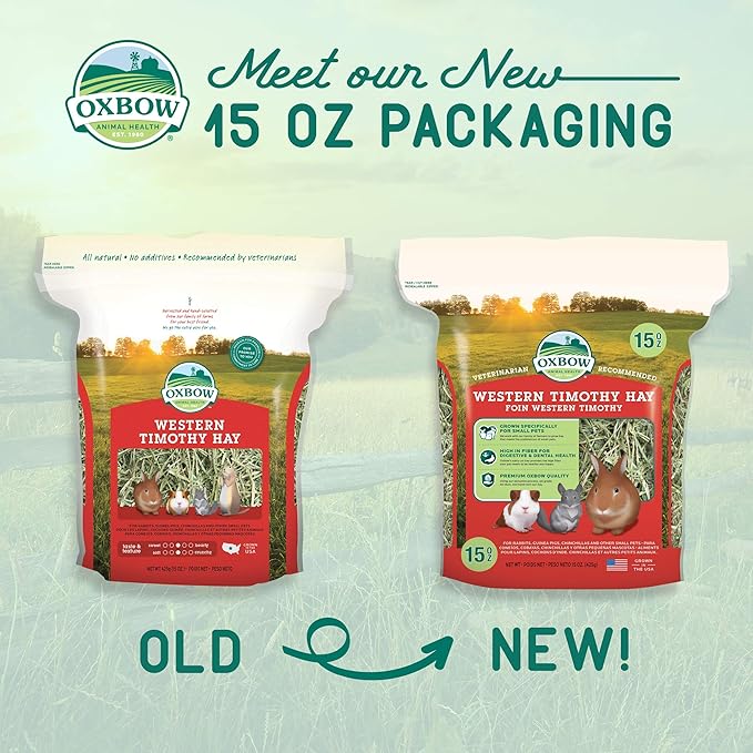 Oxbow Timothy Hay, Rabbit & Guinea Pig Hay, High Fiber for Digestive Health, Grown in the USA, Veterinarian Recommended Small Pet Supplies, for Rabbits, Guinea Pigs, & Chinchillas, 15 oz. (Pack of 2)