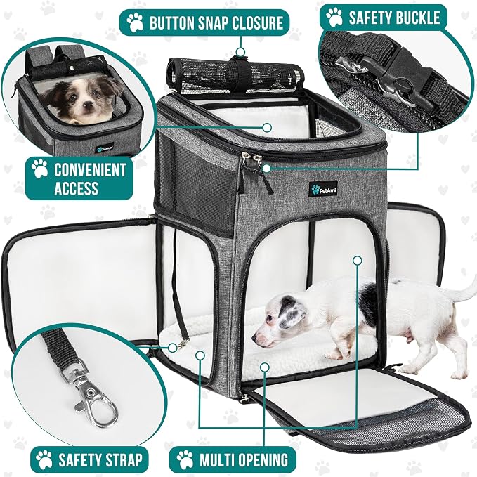 PetAmi Dog Backpack Carrier, Airline Approved 4-Way Entry Cat Backpack Carrier, Ventilated Mesh, Collapsible Pet Carrier for Small Puppy, Kitten, Hiking, Travel Car, Vet, up to 18 lbs, Heather Gray