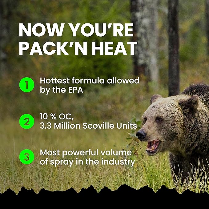 Bear Spray W/Holster 40 ft Range, Maximum Strength, EPA-Registered Spray for Bears, Mountain Lions, Coyotes, Dogs, & Moose, Outdoor Hiking & Camping Protection, Glow Safety, 7.9 oz 2 Pack