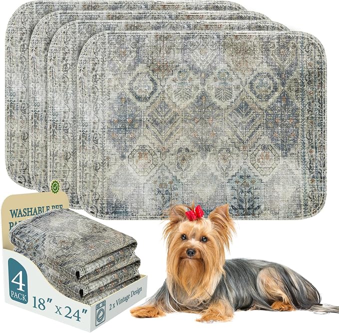 Homimp Washable Pee Pads for Dogs, 4 Pack Reusable Puppy Pads Waterproof,Absorbent and Leakproof Dog Pee Pads,Non Slip Puppy Training Pads, Pet Mat for Floor, Crate, Couch, Whelping, Grey 18"x24"