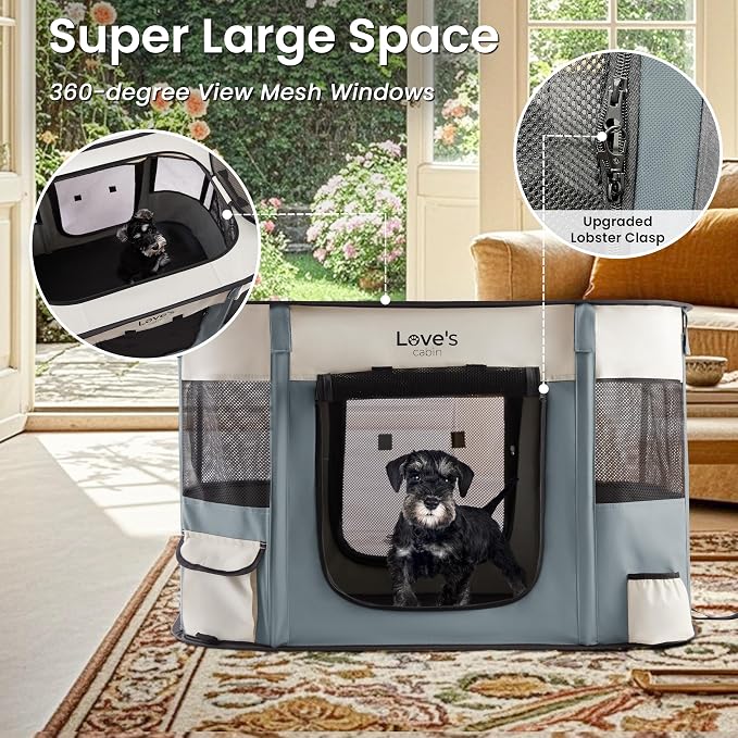 Love's cabin Pet Puppy Dog Playpen, Large Dog Tent Crates Cage Indoor/Outdoor, Portable Exercise Playpen for Cat, Foldable Pop Up Dog Kennel Playpen with Carring Case (L, Gray Green)