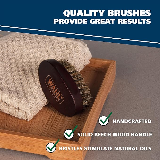 Wahl Small Travel Beard Brush with 100% Boar Bristles with Firm Natural Hair for Grooming & Styling – Wood Handle for Beards, Mustaches, Skin & Hair Care – Model 3346
