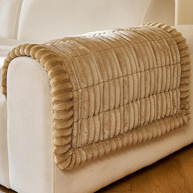 FUANGUI Waterproof Armrest Couch Cover for Dogs,27.6" x 27.9", Beige | Non-Slip Backrest Cover Recliner Chair Protector, Fuzz Soft Armchair Armrest Cover Washable Couch Covers Sofa Pet Friendly