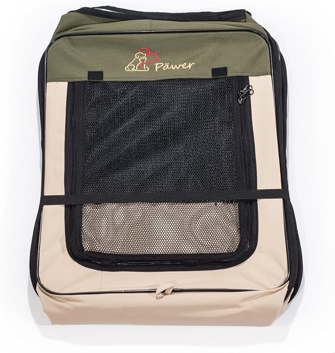 Pawer 36”×18.5” 8-Panel Foldable Pet Playpen, for Small Medium Cat/Dog/Puppy, Olive+Beige, 600D Oxford Cloth Portable Indoor & Outdoor Kennel with Carry Bag, Multiple Sizes & Colors Available