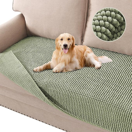 H.VERSAILTEX Plush Chenille Dog Bed Cover Thick Soft Sofa Cover for 3 Cushion Couch Anti Slip Couch Cover Furniture Protector for Dog, Pet, Cat (35" x 82", Sage)