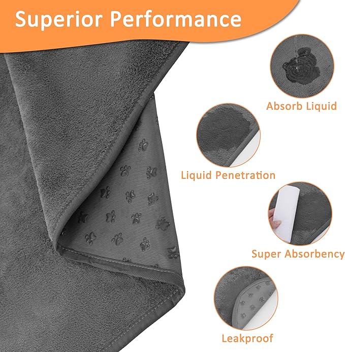 Bunlitent Washable Pee Pads for Dogs, 72'' x 72'', 3 Packs, Extra Large | Grey, Extra Large, Quick-Dry, Non-Slip, Waterproof Reusable, Quick Dry, For Puppy, Senior Dog, Incontinence, Whelping Pads