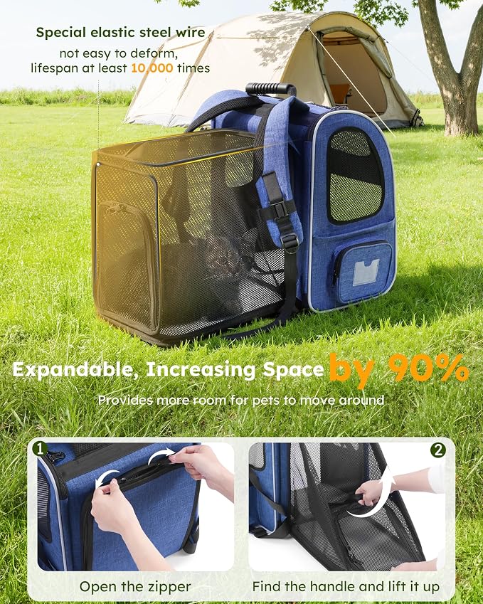 pecute Cat Backpack Visiable, Cat Carrier Expandable with Acrylic Window | Durable Oxford Cloth, Lockable Zipper,Use for Pet Under 11 lbs to Travel