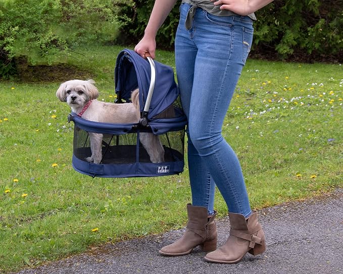 Pet Gear No-Zip View 360 Pet Carrier & Car Seat, Navy, 20" | Push Button Entry, For Small Dogs & Cats, 360 Degree Visibility, Safety Carrier
