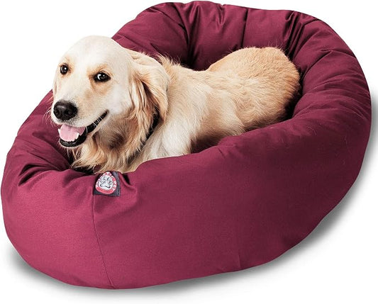 Majestic Pet Bagel Calming Dog Bed, 40 in Large, Round, Washable, Burgundy | Cozy Soft Fluffy Donut Pet Bed with Spine Support for Head Rest – Anti-Anxiety Comfort for Puppies & Dogs, 40x29x9 Inches