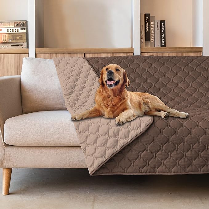 gogobunny Waterproof Dog Blankets for Large Dogs, Pet Bed Cover Breathable | Washable Pee Pads, Quilted Throw Blanket, Furniture Protector for Couch Sofa Bed Car, 82x82 Inch Dark/Light Chocolate