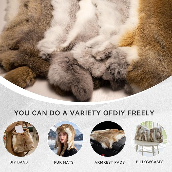 Craft Rabbit Fur Pelt Skin Genuine Tanned Animal Hide with Sewing Quality Leather 12" by 14" for Decoration DIY Crafts Cat Dog Toys Fur Fabric（5Pcs, Straw Yellow）