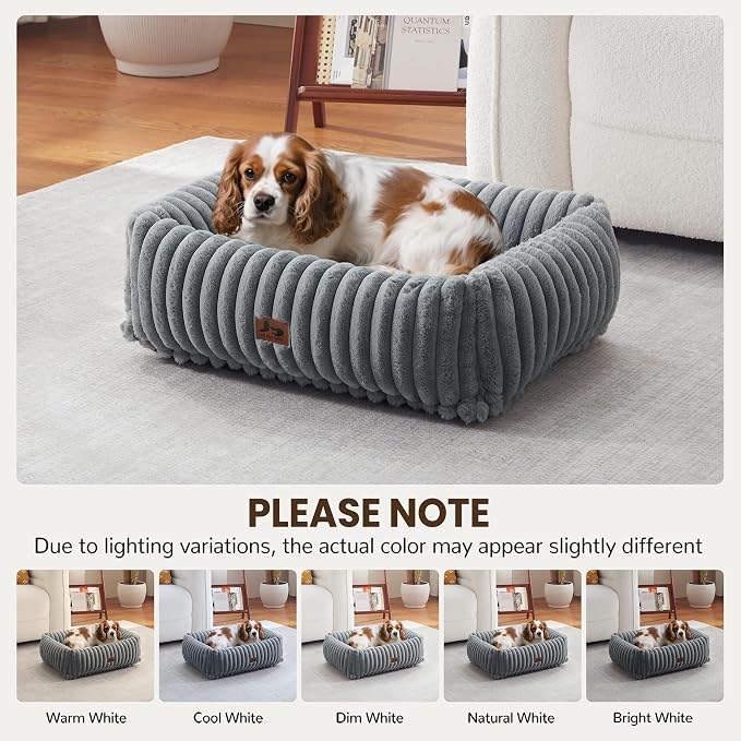 Washable Dog Bed Small Medium Size Dog, Rectangle Orthopedic Pet Bed for Car and Indoor,Fluffy Memory Foam Dog Beds with Anti-Slip Bottom,Grey(25x21x7inchs)