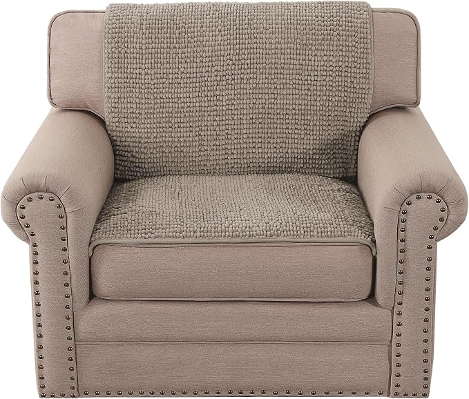 H.VERSAILTEX Plush Chenille Couch Armrest Cover 2 Packs Thick and Soft Sofa Covers Furniture Protector Cover for Pets (27.5" x 27.5", Taupe)