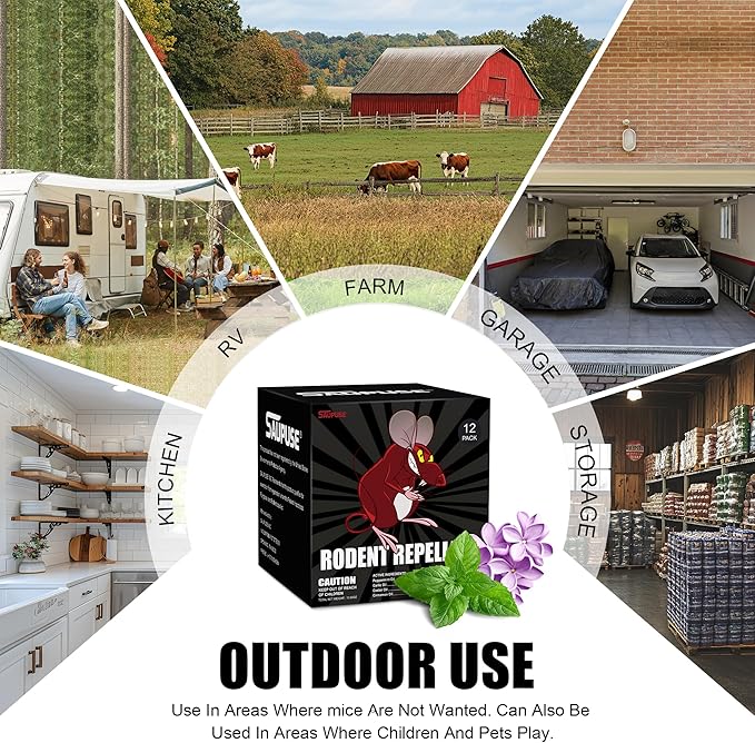 Rodent and Insect Repellent Ball. Suitable for use in Homes, Gardens, and Warehouses. Uses Natural Ingredients to Safely and Effectively Repel mice & Squirrels. Safe for Families and Pets 24 Pack