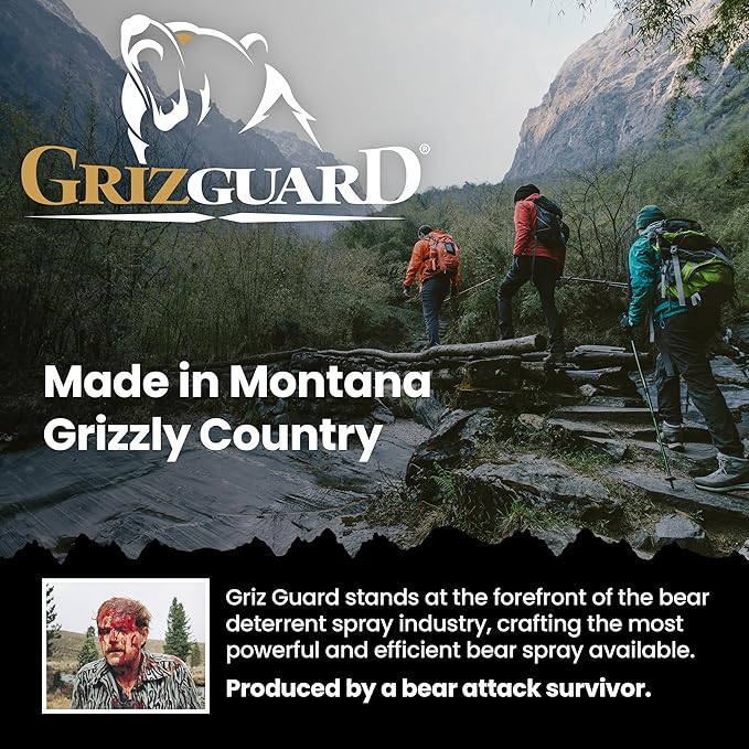 Griz Guard 260GG2 Bear Spray W/Holster 40 ft Range, Max Strength, EPA-Registered Spray for Bears, Mountain Lions, Coyotes, Dogs, & Moose, Outdoor Hiking & Camping Protection, Glow Safety, 9.2oz, 2PK